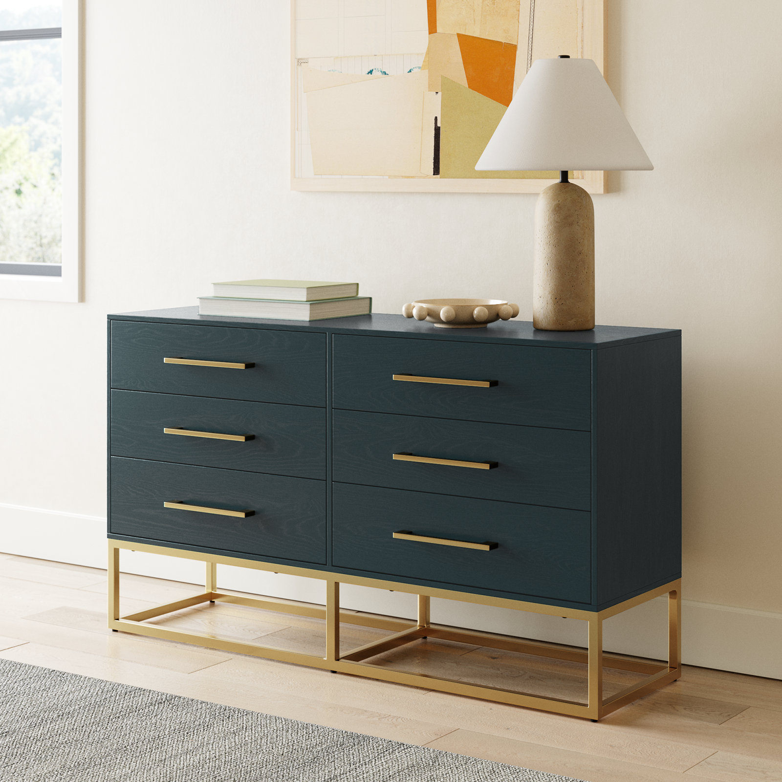 Sheldon 6 - Drawer Double Dresser, Gold/Teal