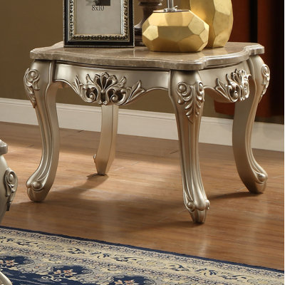 Ewan Transitional 32"L Square End Table with Marble Top in Champagne