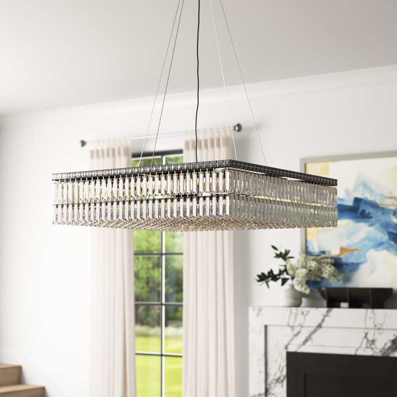 Lustre rectangulaire unique à 12 lumières, H 7,5 po x l 32 po x P 32 po