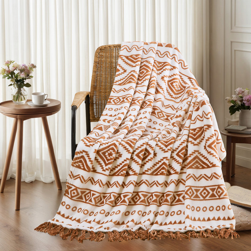 Jeté Boho - couvertures décoratives noires et blanches avec pampille, couverture bohémienne en flanelle imprimée pour chaise, lit, canapé, canapé
