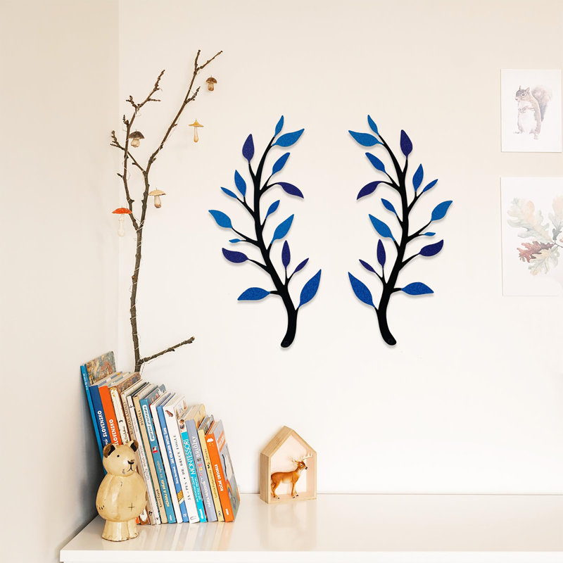 2 Pieces Metal Tree Leaf Wall Décor, Blue/Purple