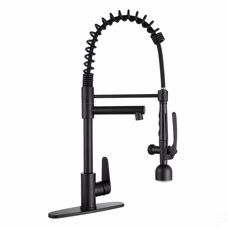 Kitchen Sink Faucet With Led Pull Down Sprayer, Commercial Single Handle High Arc Kitchen Faucet, Spring Sink Faucets With Deck Plate, Dual Spouts