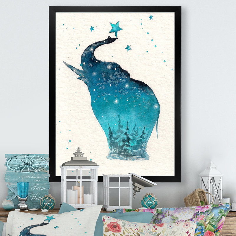 Elephant Silhouette On Christmas Card " Elephant Silhouette On Christmas Card ", 20" H x 12" W x 1" D, Black Picture Frame