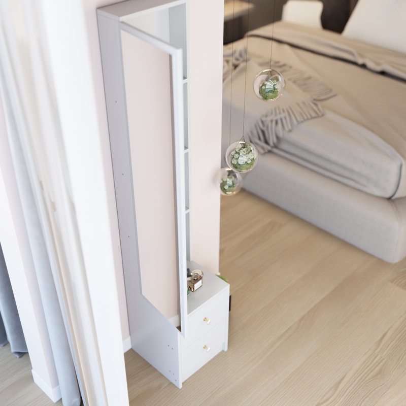 Extra Large 11.8" X 15.7" 63" Full Body Dressing Mirror Cabinet, Multi Layer Organization, Elegant Appearance, American Style, White Concise Practical, Design,