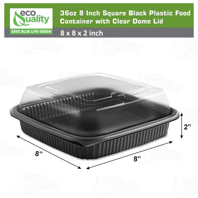  Contenant alimentaire 36 oz 36 pouces avec couvercle en dôme noir jetable pour emporter, restaurants, préparation de repas, traiteur, livraison (100)