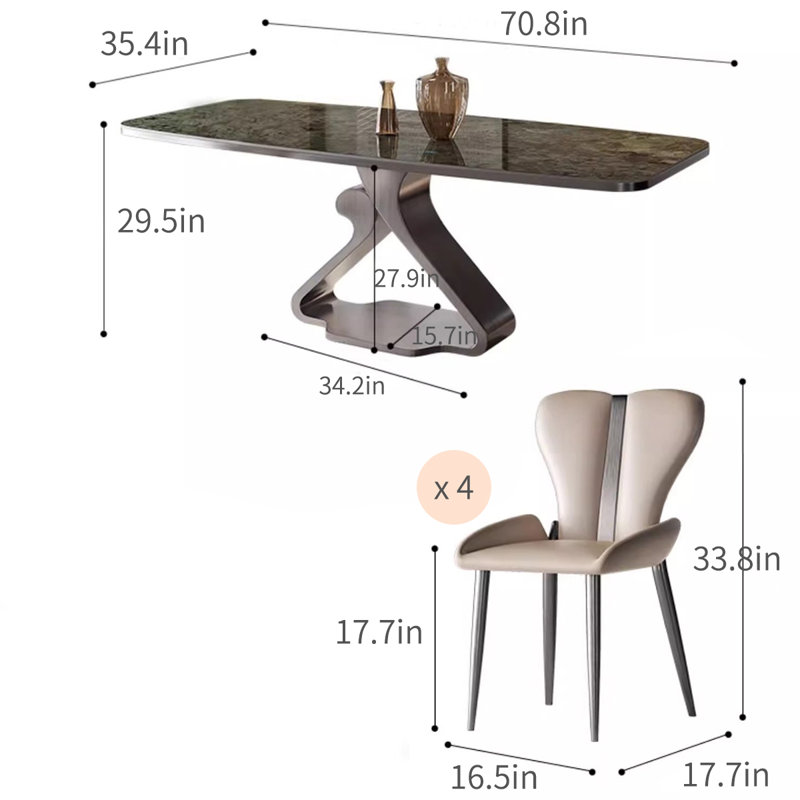 Modern Microlite Stone Dining Table Sets, 29.5”H x 70.8”L x 35.4”W 