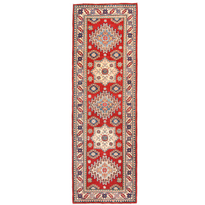 Red Tribal Geometric 3X8'5 Kazak Oriental Runner Rug