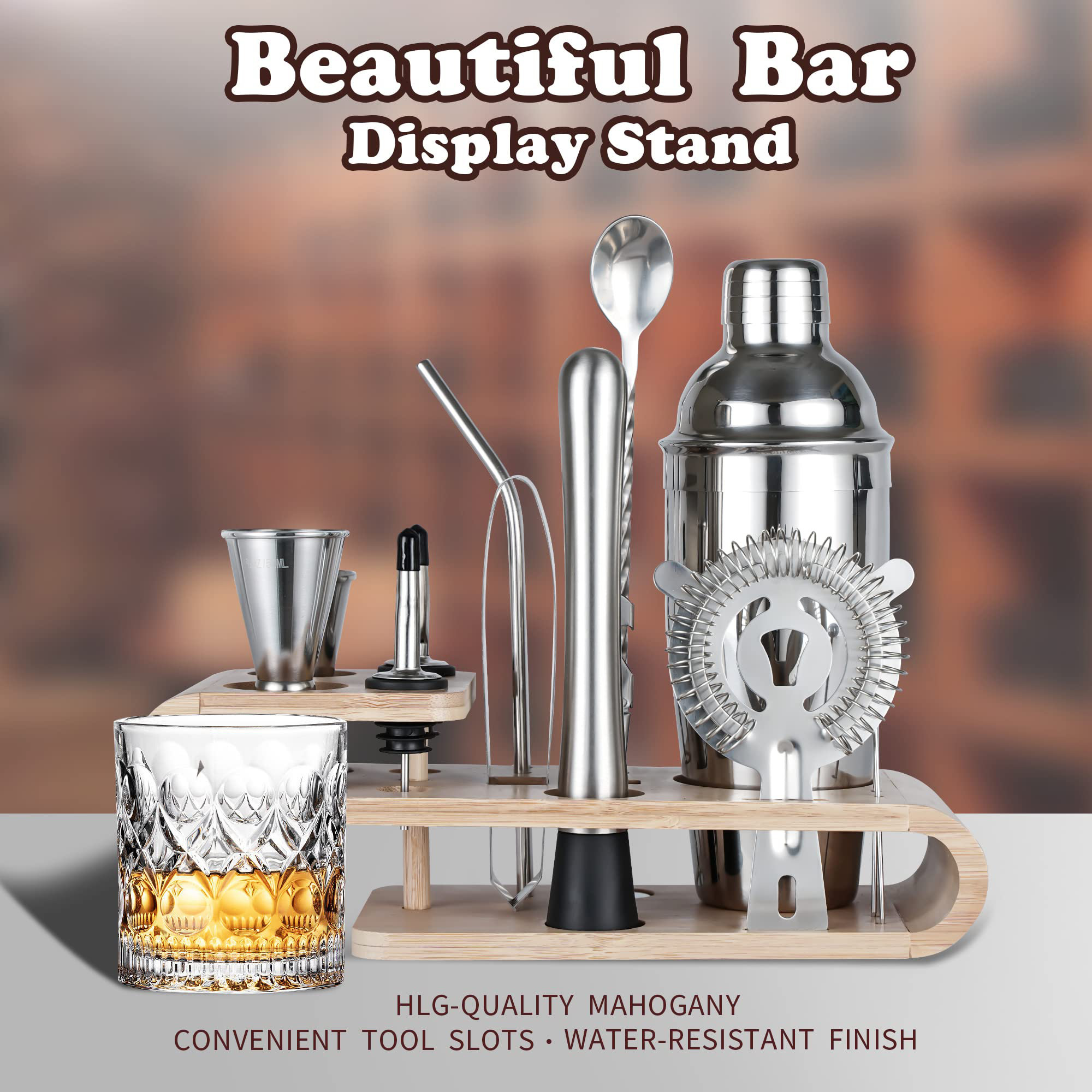 Prep & Savour Cocktail Shaker Set Bartender Kit With Stand Bar Set