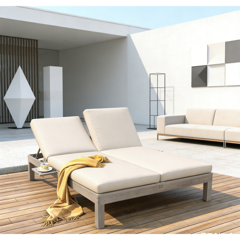 Chaise longue double à 5 positions à dossier réglable pour l'extérieur, Gris
