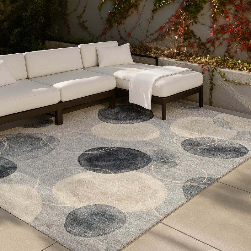 Tapis géométrique Ceajay ACN3085 lavable à la machine pour l'intérieur et l'extérieur, Gris, 9 pi x 12 pi