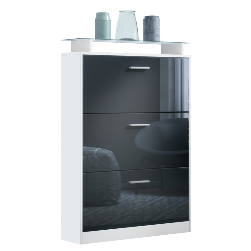 Alane 24 Pair Flip Down Shoe Storage, Black (glossy)/White (matt), No