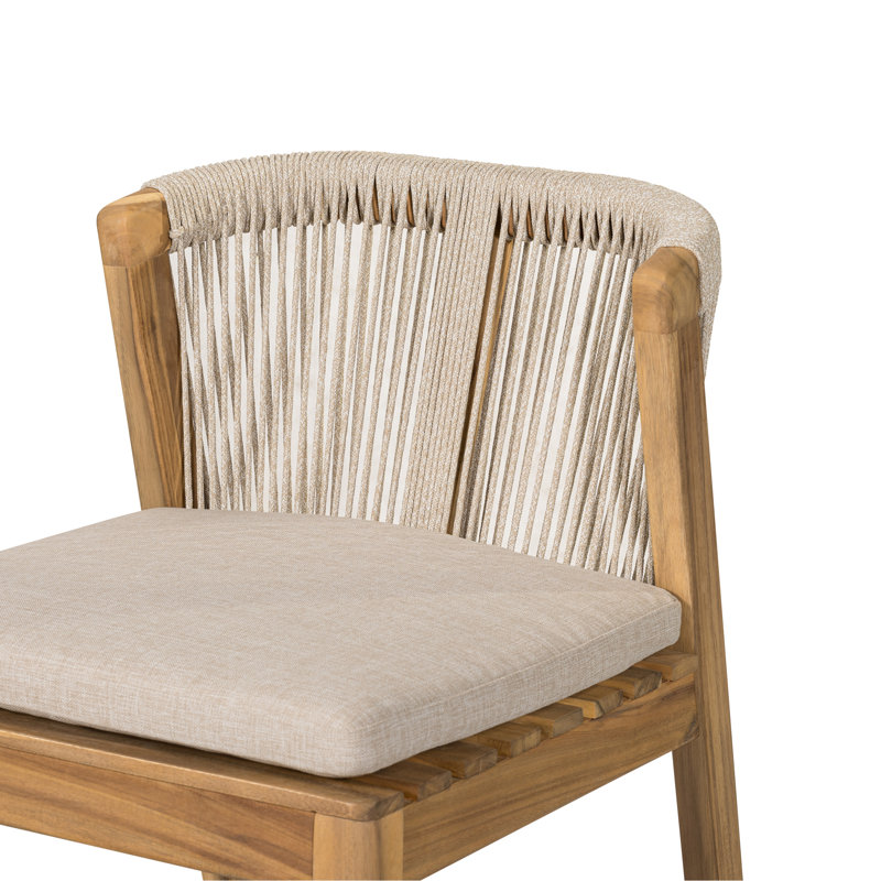 Ensemble de 2 tabourets d'extérieur Louie en bois de teck avec coussin beige