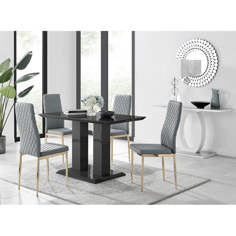 Ensemble de table de salle à manger Eubanks, Black, Gris / doré