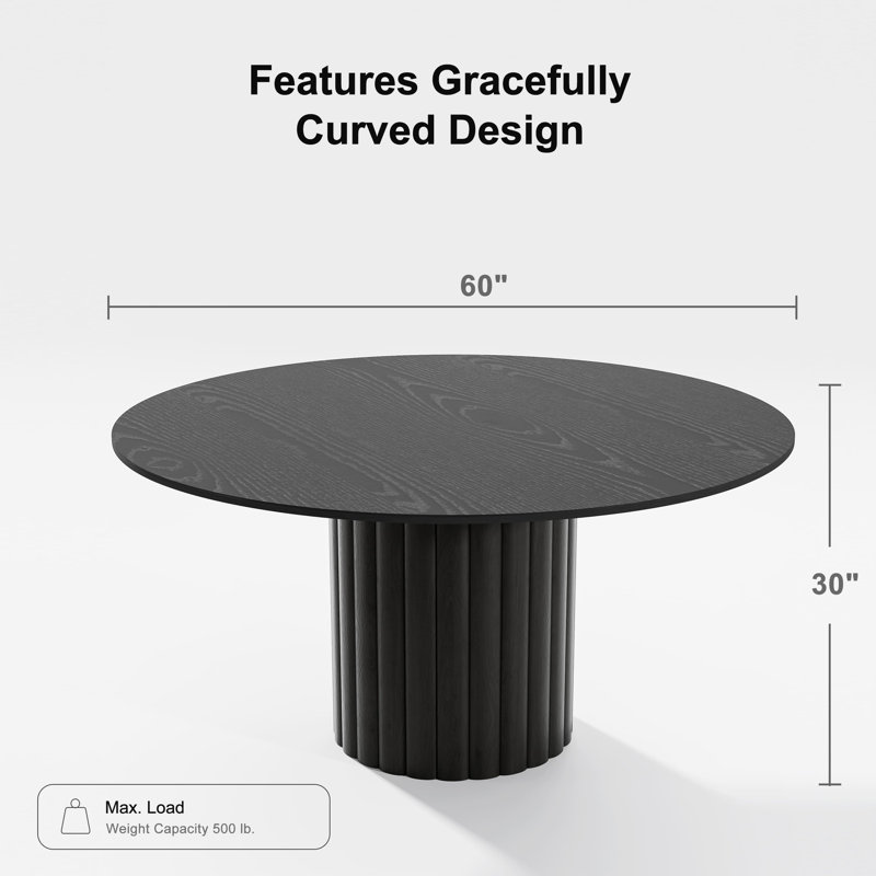 Table de salle à manger en bois massif, Noir, noir, noir, noir, H 30 po x L 60 po x l 60 po
