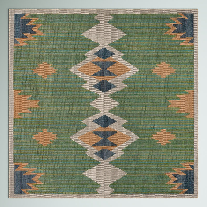Tapis d'intérieur / extérieur vert Lauryn, Carré 7 pi 10 po