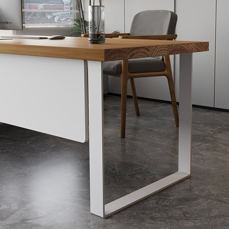 Bureau double caisson en L en bois massif avec bureau à 3 tiroirs Burlywood, H 29,53 po x l 62,99 po x P 59,06 po