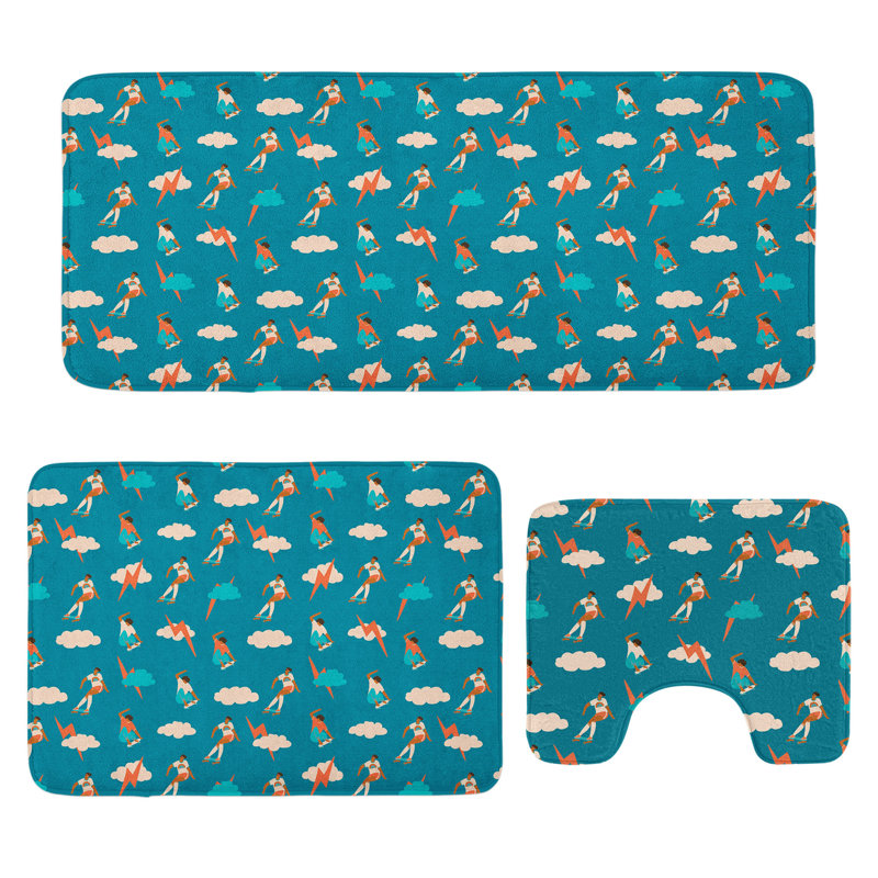  Ensemble de tapis de salle de bain 3 pièces Skateboarding