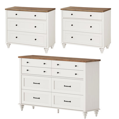 Scarlett 3 Piece Bedroom Set - Includes Mid Century 8 Drawer Dresser, Set Of 2 Bedside Tables With 3 Drawers, 3 Piece Dresser And Nightstand Sets