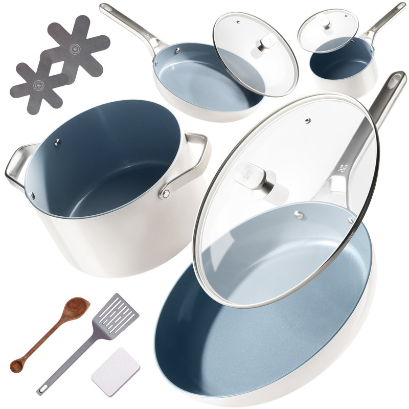 Batterie de cuisine antiadhésive de 12 pièces avec couvercles plus grand - Batterie de cuisine en céramique avec ustensiles pour cuisine moderne