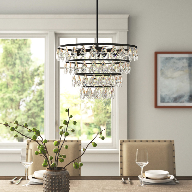 Marina Dimmable Tiered Chandelier, Black, 58" H x 24" W x 24" D