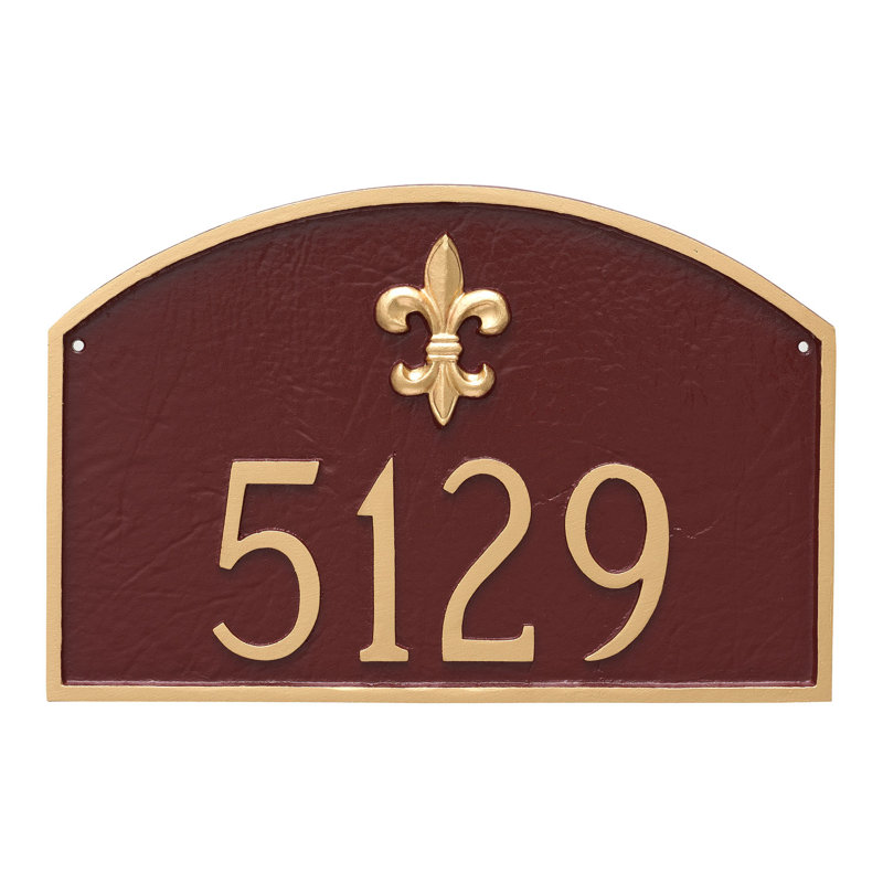 Fleur de Lis 2-Line Wall Address Plaque, Aged Bronze/Gold