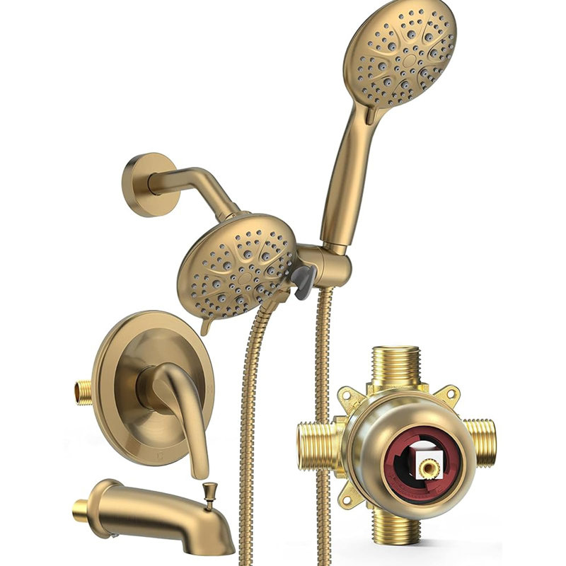 Shower System With Tub Spout, Brushed Gold