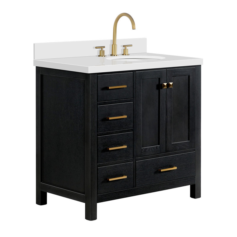 Cambridge 37 in. Single Vanity, Oval, Black Oak, Pure White Quartz