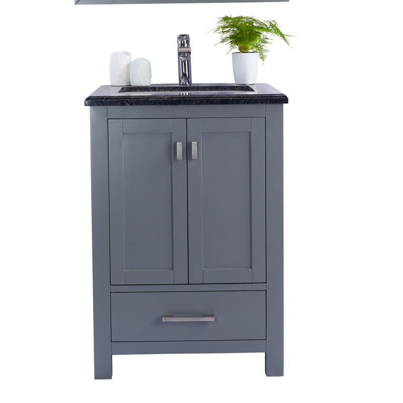 Ensemble de meuble-lavabo pour salle de bain simple 24 po Mariário, Gris, Bois noir