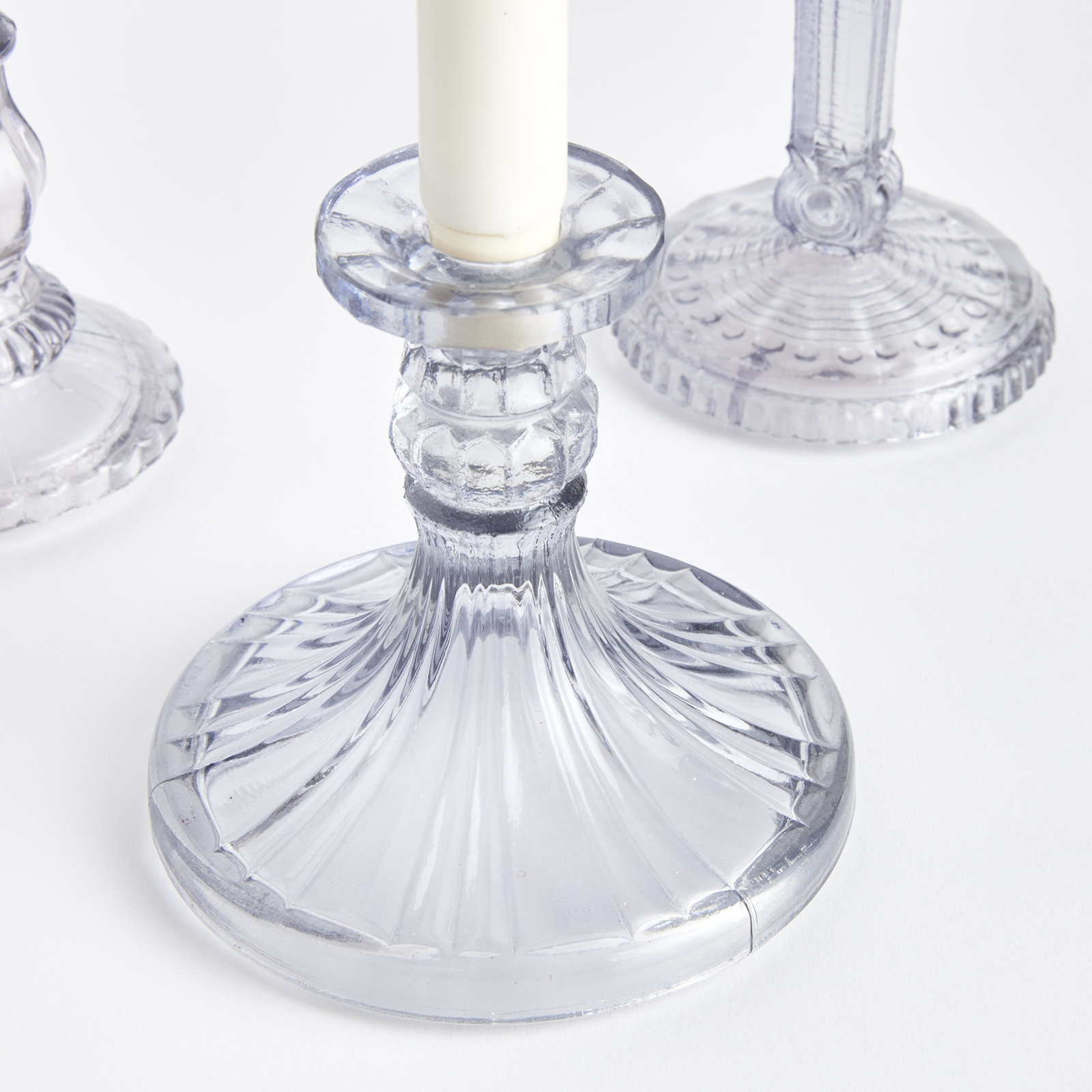 3-Piece Glass Candlestick Set, Gray, Medium