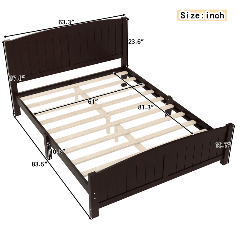 Queen Size Platform Bed, Solid Wood Platform Bed with Support Slats and Strong Structure, No Box Spring Needed, Espresso
