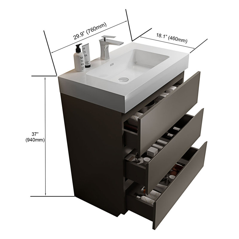 Meuble-lavabo autoportant avec tiroirs, Gris
