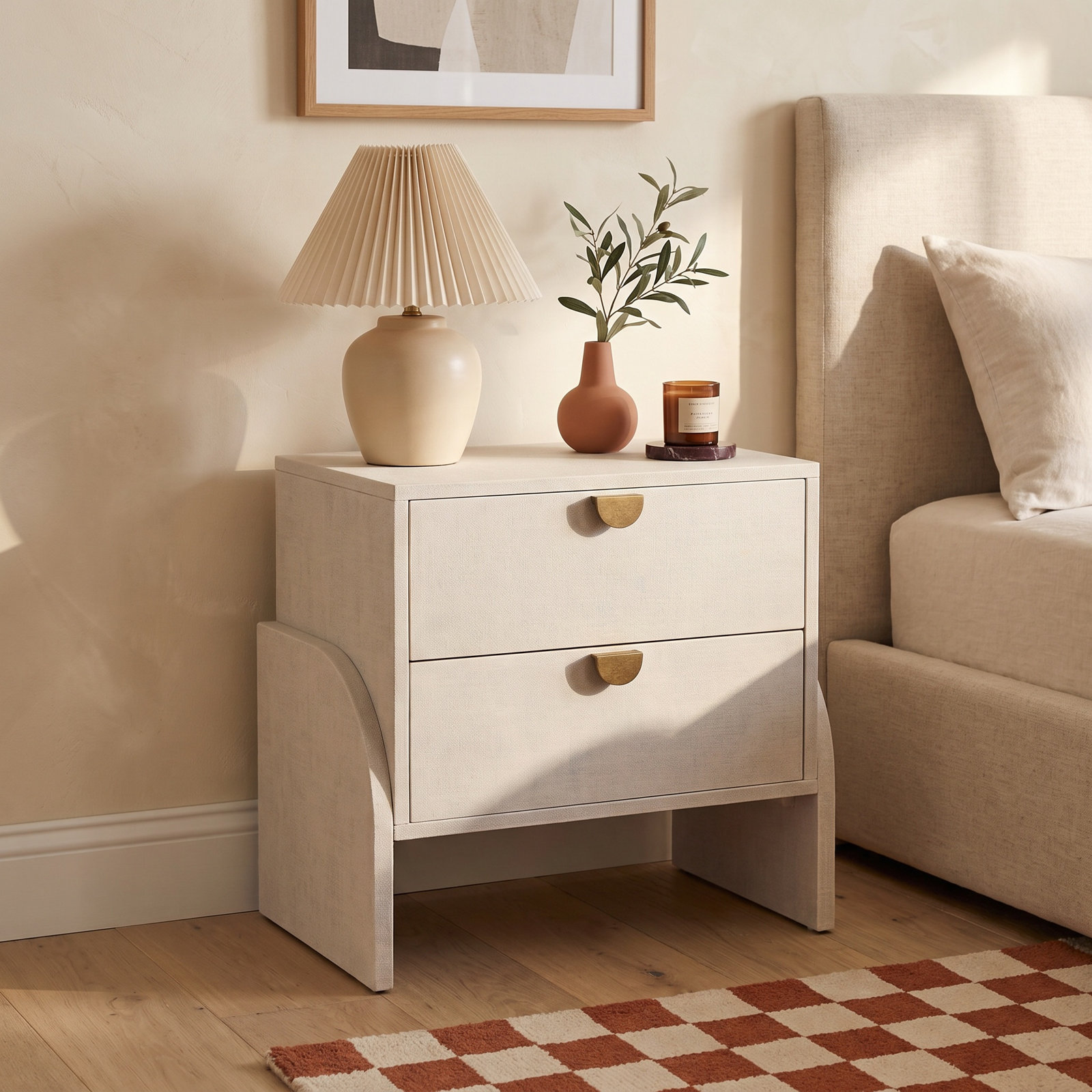 Reyer Linen Nightstand, Ivory Painted Linen