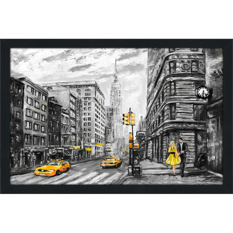 «NY NY», reproduction encadrée, H 21,5 po x l 27,5 po x P 0,75 po, Cadre espresso
