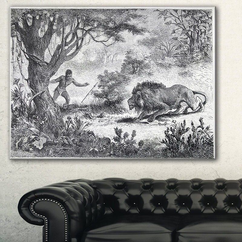 « lion manger man », reproduction de photo sur toile, H 20 po x l 20 po x P 1 po