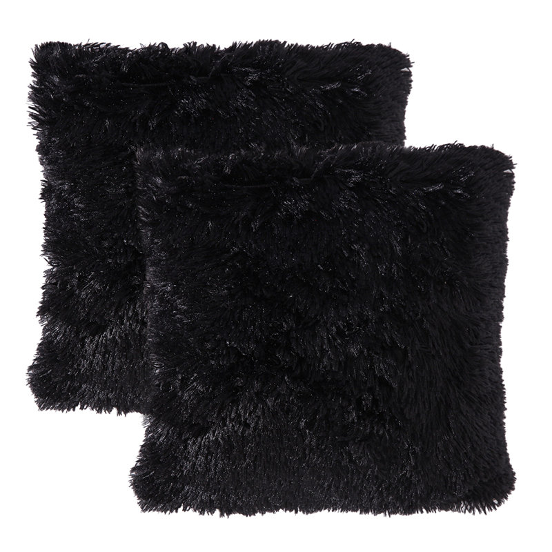 Faux Fur Pillow Cover, Black, 18" x 18"