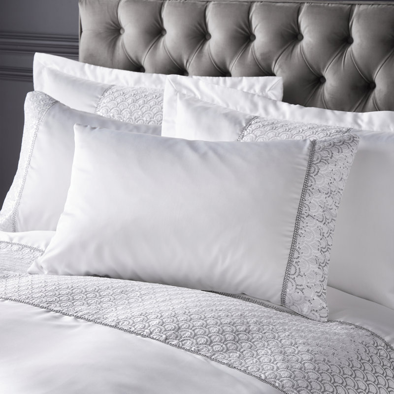 Deco Sequin Duvet Cover Set, White, Kingsize Duvet Cover + 2 Standard Pillowcases