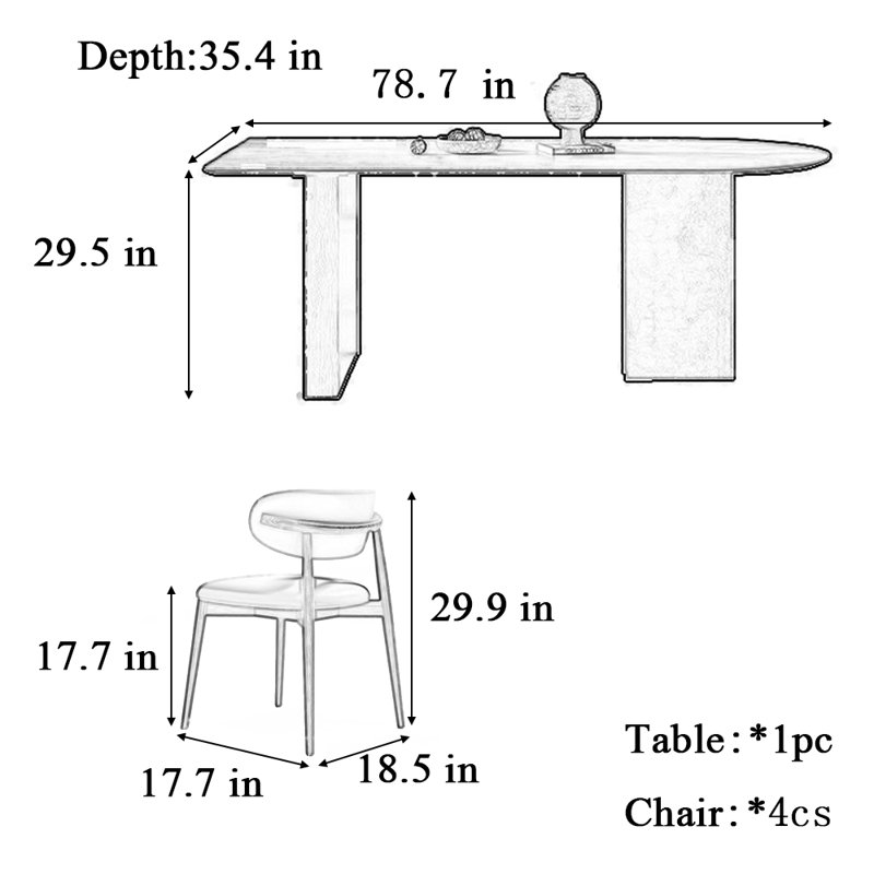 Ensemble de salle à manger rectangulaire semi-ovale, H 29,5 po x L 78,7 po x l 35,4 po