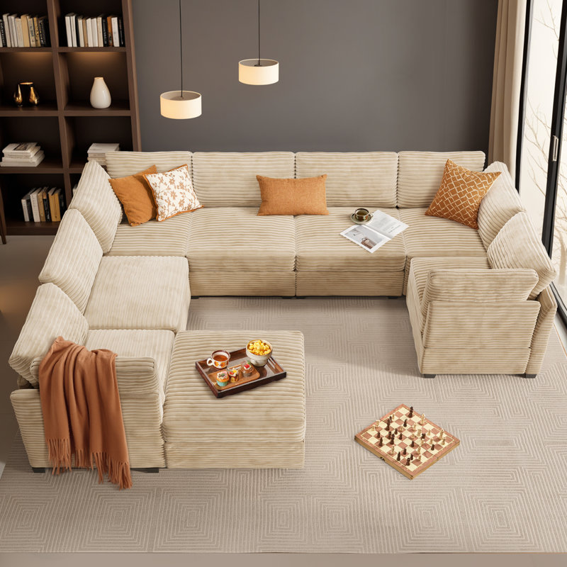 Modular U-Shaped Corduroy Sectional Sofa with Ottoman