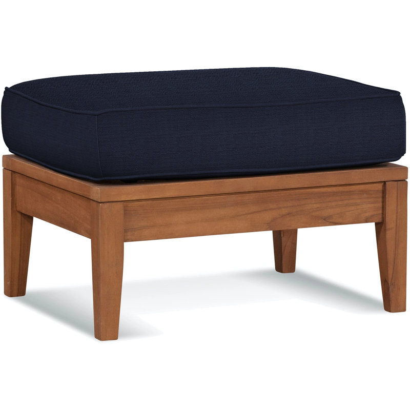 Repose-pieds d'extérieur en teck avec coussin Messina, Bleu marine; 6359-61