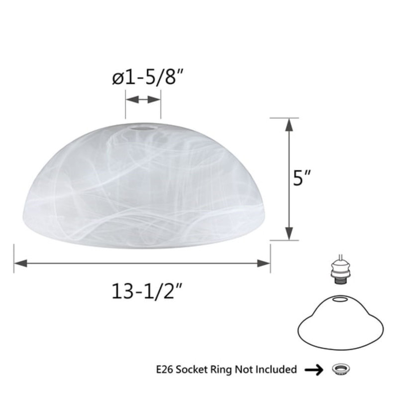 Etched Alabaster White Glass Bowl Shade, 13.5" Diameter