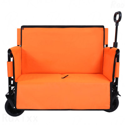 3-In-1 Convertible Folding Wagon Cart With Bench Seat & Storage - 500Lbs Heavy-Duty Utility Wagon, 180L Capacity All-Terrain Wheels For Camping, Beach, Sports, Garden, Orange