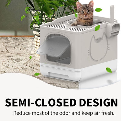 Foldable Cat Litter Box with Scoop, Lid