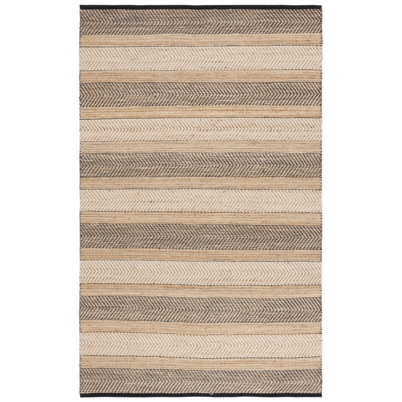 Natural Fiber 329 Hand Woven Jute/Cotton Chevron Rug in Natural/Black, Rectangle 5' x 8'