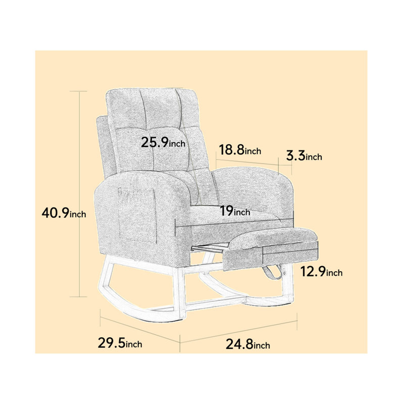 Chaise berçante avec repose-pieds, Gris