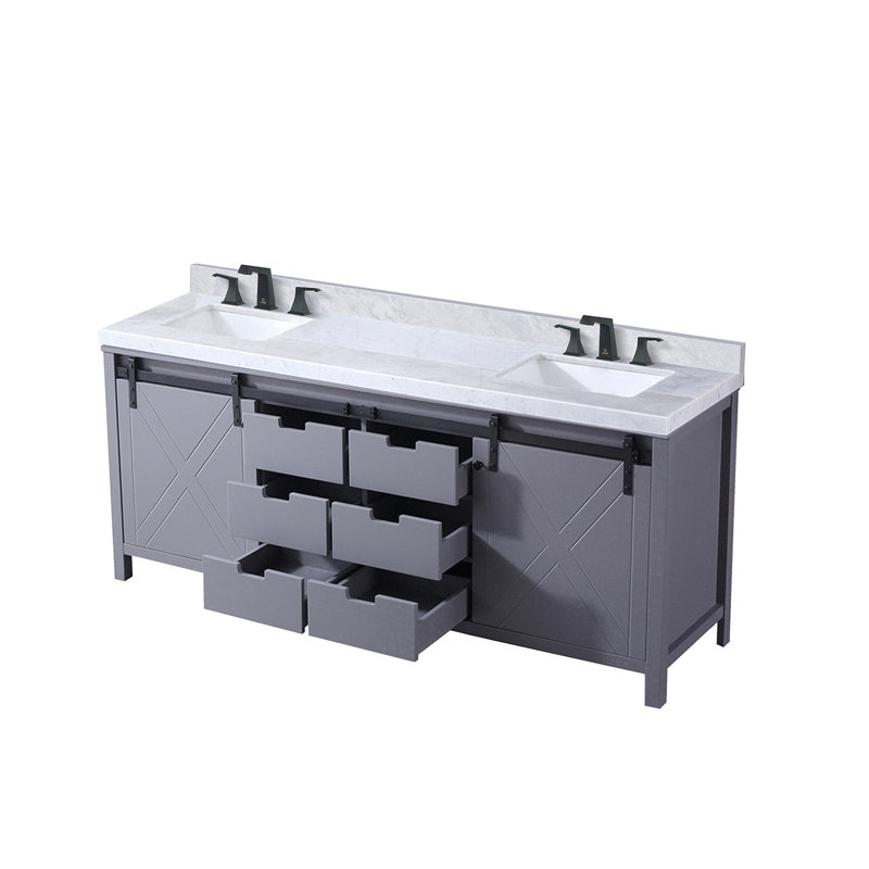 Meuble-lavabo double gris foncé 80 po X P 22 po D, ensemble de comptoir et robinet en marbre de Carrare