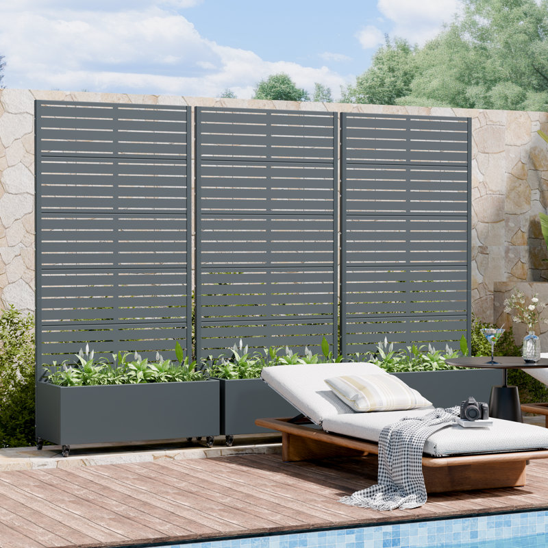 Boîte à fleurs en treillis avec treillis 72 x 35 po, H 72 po x l 35 po x P 16 po, Gris foncé
