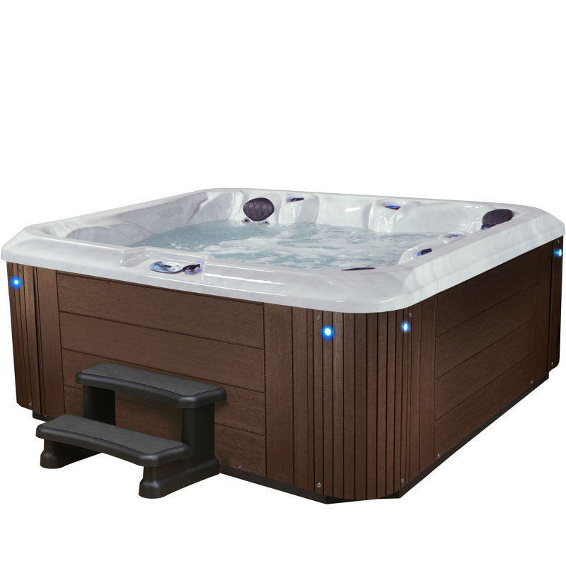 Refresh LS 6-Person Lounger 120 Port 81 Stainless Jet Hot Tub with Ozone Waterfall and Spectra LEDs, Espresso
