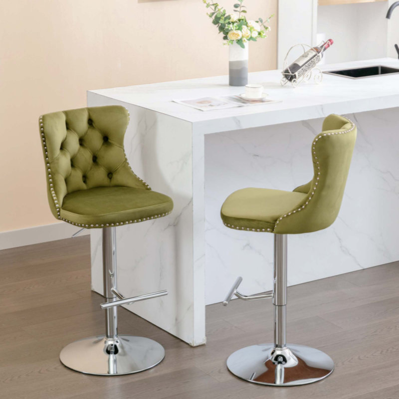 Tabouret de bar rotatif Jillayne, Argent, Vert olive