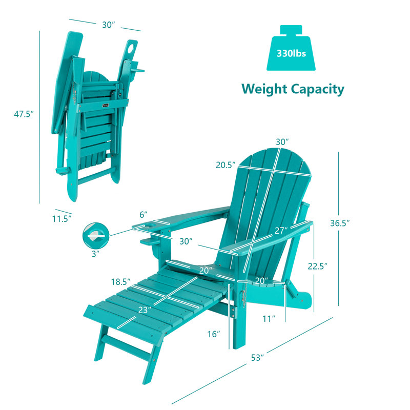 Chaise Adirondack pliante en plastique avec repose-pieds Esmeraude, Turquoise