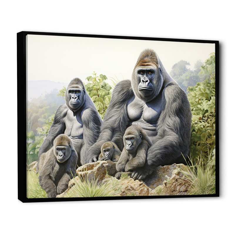 Horizon de la famille des gorilles d'Afrique, Cadre flottant noir, H 16 po x l 32 po x P 1 po